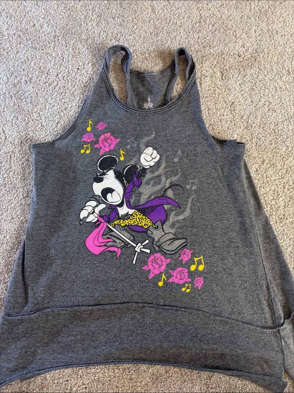 Disney Gray Tank Top with Mickey Rocker Graphic and Pink Accents